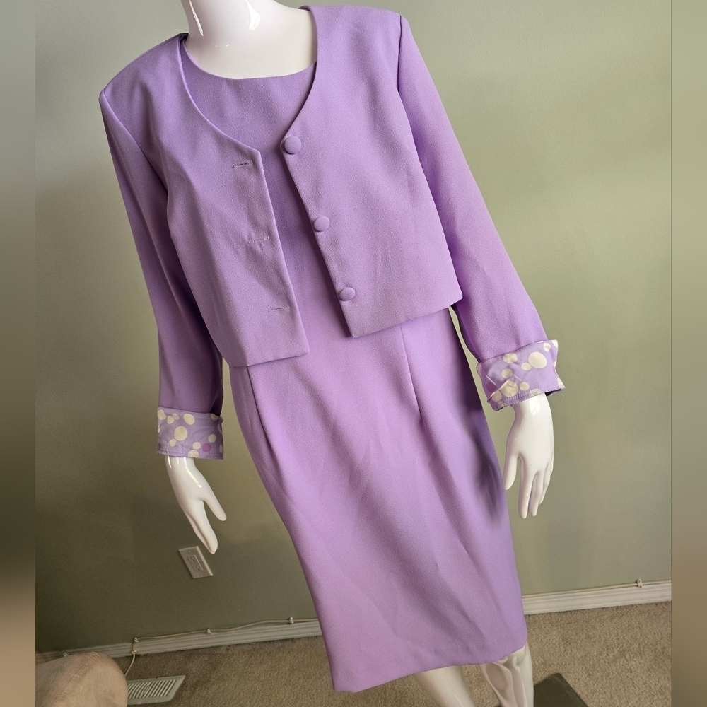 2 PIECE Vintage John Roberts 14P Dress And Jacket Set Shoulder Pads Lavender